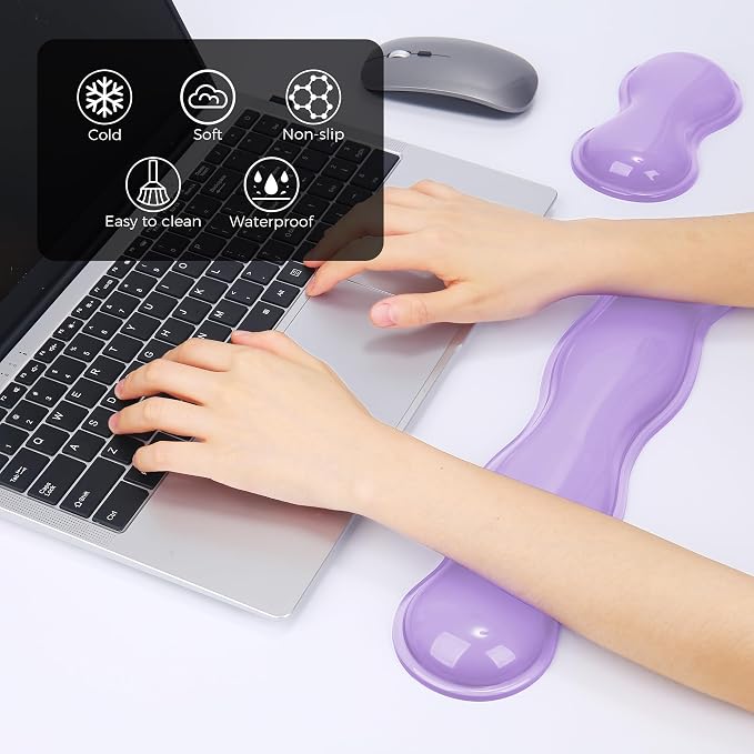 Gel Wrist Rest for Keyboard and Mouse, Wrist Rest for Keyboard, Mouse Wrist Support, Pain Relief, Cool Touch, Non-Skid, Keyboard and Mouse Wrist pad Set - Image 2