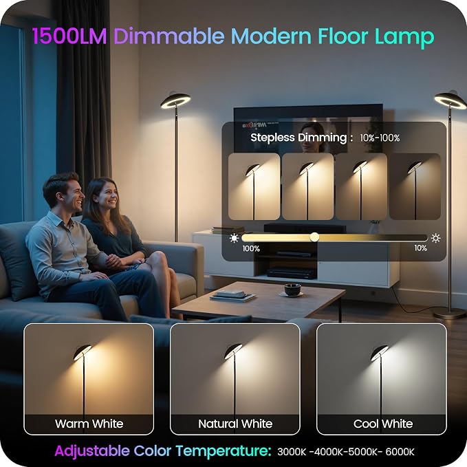 LED Floor Lamp with RGB Galaxy Projector, 18W Double Sided Corner Light Rotatable, Dimmable Standing Lamp with Remote, Black Modern Lamp for Living Room, Bedroom, Kids Room, Gaming B14LD05 - Image 3