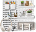 Pegboard Wall Organizer Set – 4 Peg Boards with Hooks & Shelves – Office, Kitchen, Gaming Room Desk Pegboard Storage – Peg Board Wall Display Rack (White) by Skwelom