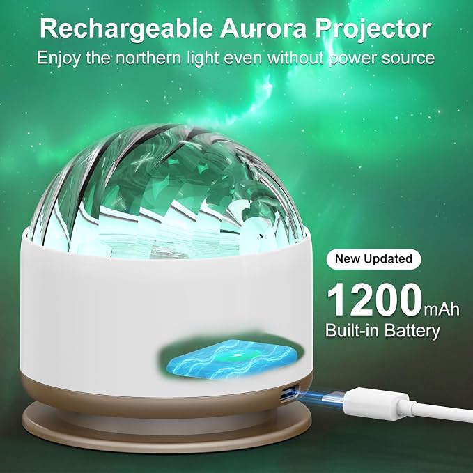 HUMIIEYE Northern Light Projector, Battery Operated Aurora Night Light, 16 Colors Galaxy Lamp Ocean Wave Ceiling Projector Mood Ambient Lighting for Bedroom Party Adults Kids Room Toddler Girl Gift - Image 2