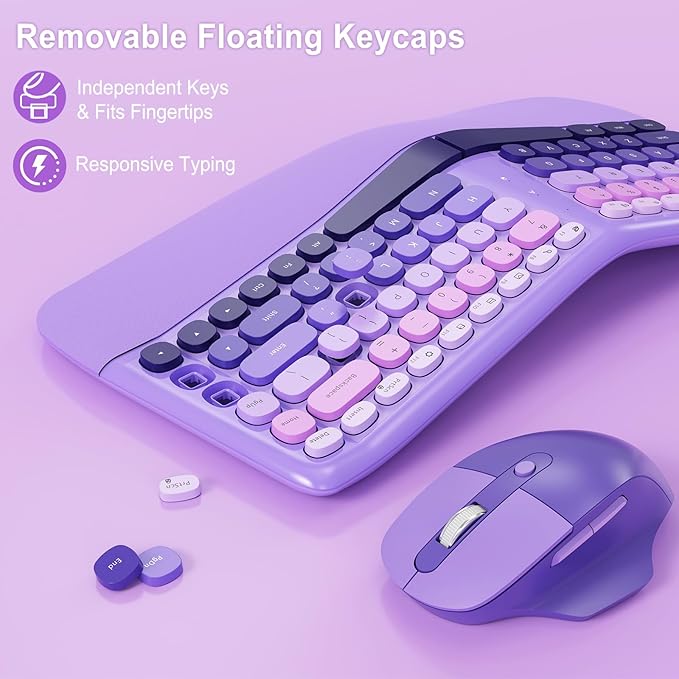 Ergonomic Wireless Keyboard Mouse, Mechanical Gaming Set with Wrist Rest - Image 3