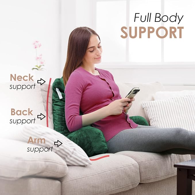 Nestl Reading Pillow with Portable Laptop Lap Desk - Shredded Memory Foam Back Support Pillow for Sitting Up in Bed and Couch Rest Pillows with Arms, Bed Tray Table with Foldable Legs, Dark Green - Image 7