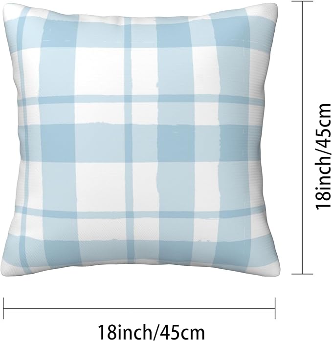 Blue Checkered Throw Pillow Covers Set of 2, 18x18 Inch Soft Short Plush Pillow Cases, Decorative Pillow Covers for Living Room Bedroom Game Room (Blue Checkered Pattern) - Image 3