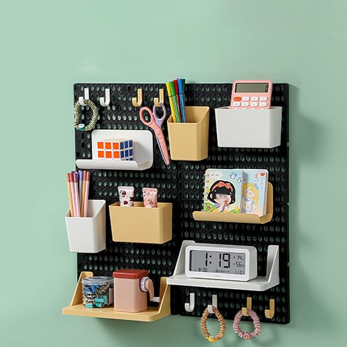 Wall Desk Organizer, Pegboard Stand, Gaming Desk Organizer, Wall Organizer Peg Board, Pegboard Combination Kit for Wall Organizer, Ornaments Display, Kitchen Organization(Black) by Unknown