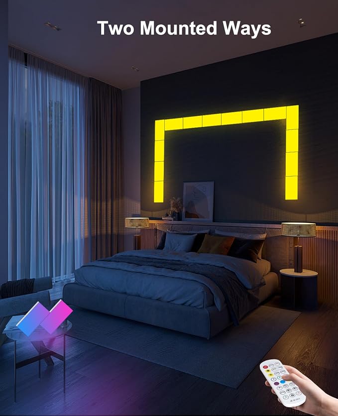 Rectangle LED Wall Lights Large, Smart Home Gaming Setup Lights RGB-IC DIY LED Light Panels Work with Alexa Google Assistant, APP & Voice Control, Music Sync for Bedroom Gaming Room TV Decor, 10 Pack - Image 8