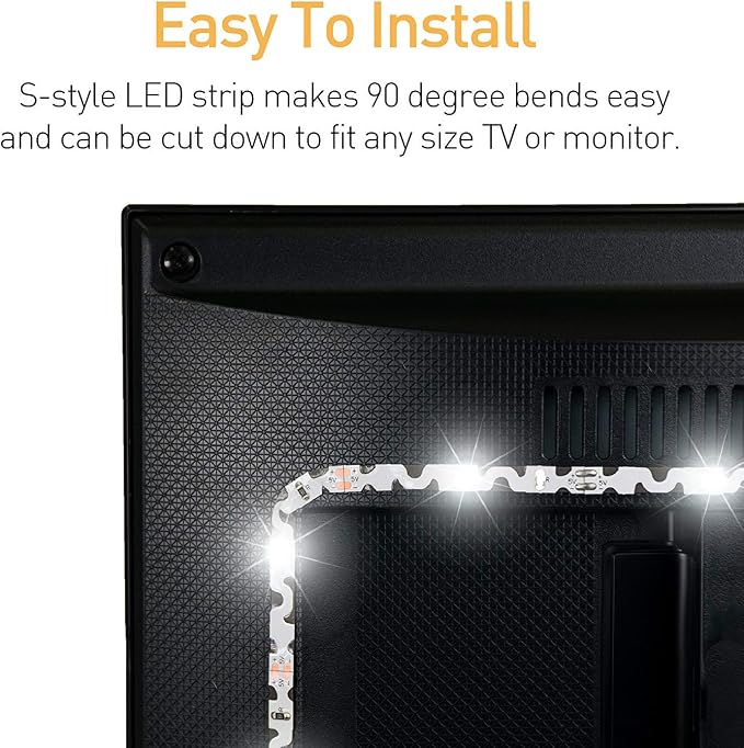 Luminoodle Color Bias Lighting, USB TV and Monitor Backlight LED Strip Lights Kit with Dimmer, Remote - 6.6 ft for 24" to 60" TV - Medium - Image 7