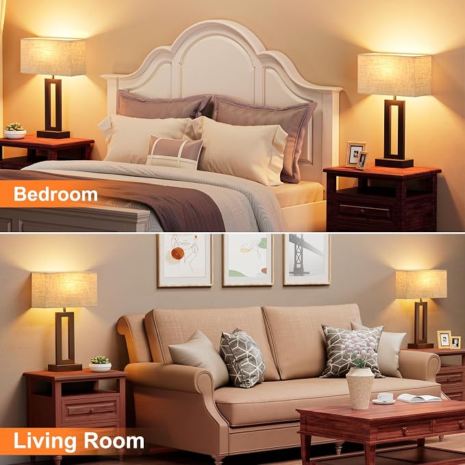 Seealle Bedroom Lamps for Night Stands - Touch Control, 3 Way Dimmable, USB C+A Charging, LED Bulbs, Easy Assembly(Yellow&Coffee) - Image 7