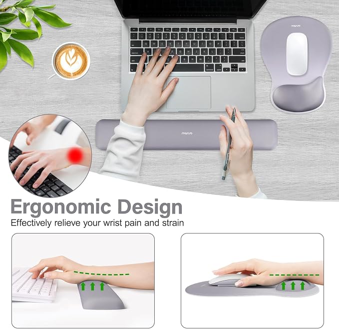 MOSISO Wrist Rest Support for Mouse Pad & Keyboard Set, Gray - Image 3