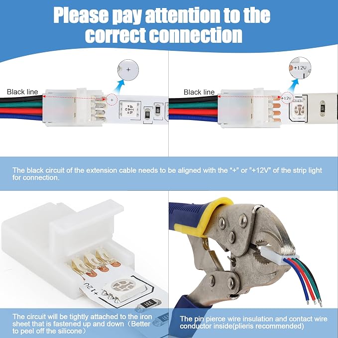 4 Pin 10mm LED Strip Light Connectors, 22 AWG RGB Extension Wire - Image 4