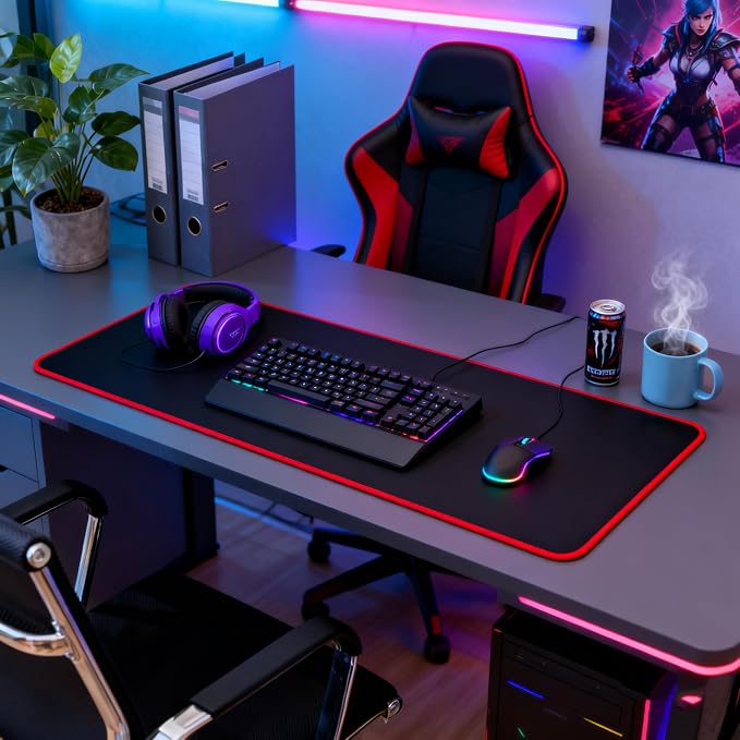 JIALONG Extended Gaming Mouse Pad Keyboard Desk Mat for Gaming & Office | XXL large size; non-slip rubber base; red stitched edges；smooth mouse control; fit for gaming & office use - Image 7