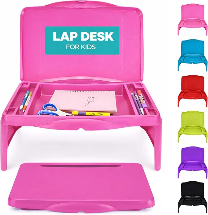 MAVOCRAFT Foldable Kids Lap Tray with Storage - Portable Lap Desk Kids & Adults - Kids Lap Desk for Breakfast in Bed, Serving Tray, Car Desk & Gaming (Pink) by MavoCraft