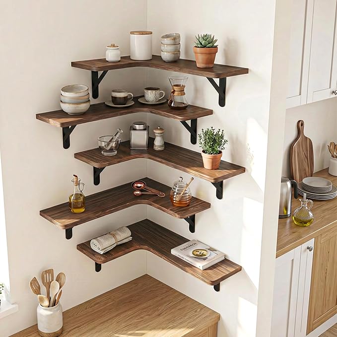Fixwal Conner Floating Shelves for Wall Decor, Dark Carbonized Black 5pcs - Image 7