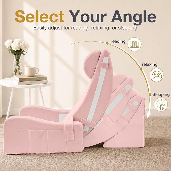 Sasttie 15-25 inch Adjustable Reading Pillow with Armrests, Pink | Back Rest Pillow with Secure Side Straps, Memory Foam Back Support Cushion Bed Chair for Reading, Gaming & Relaxing - Image 3