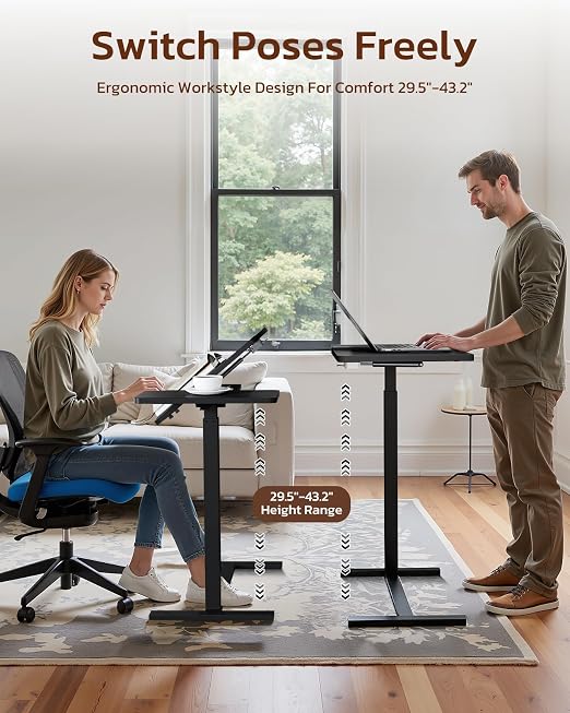 Simple Deluxe Standing Rolling Desk with Hidden Casters, Height Adjustable Pneumatic Mobile Laptop Desk, Tilting Bedside Table for Laptop, Overbed Bedside Table Hospital Home Use, Black - Image 6