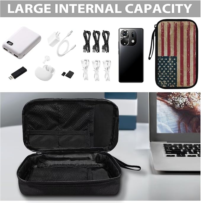 Vintage USA Flag Print Large Electronics Organizer - Travel Case, Cord Organizer, Accessories for Women - Image 7