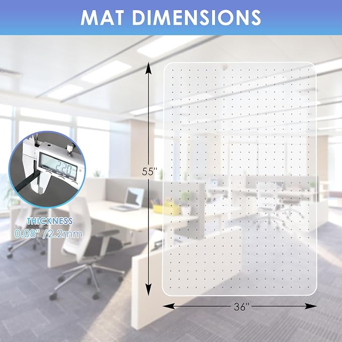 Vicwe Office Chair Mat for Carpeted Floors, 55"X36" Chair Mats with Studs | Carpet Protector Floor Mats for Low and No Pile Carpet, Easy Glide Computer Desk Chair Mat for Home & Offices, Clear - Image 7