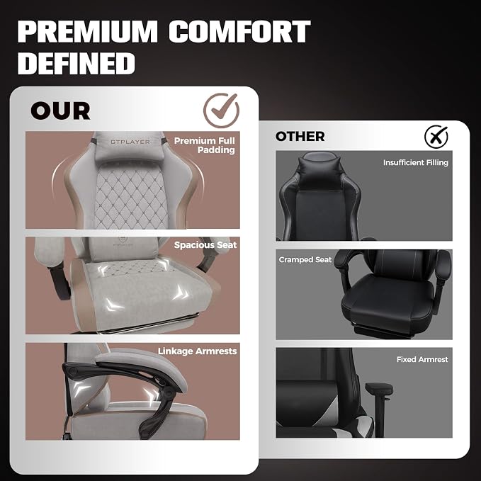 GTPLAYER Gaming Chair, Ergonomic Computer Chair with Footrest and Lumbar Support, High Back Recliner Chair 350lbs, Height Adjustable for Home Office, Light Brown - Image 8