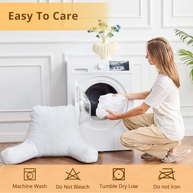 Sasttie Reading Pillow for Bed, Back Pillow for Sitting Up, White - Image 8