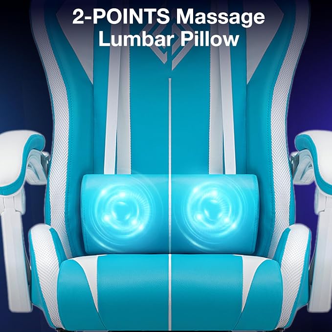 RGB Gaming Chair with LED Lights Massage Ergonomic Computer Chair-Sky Blue | High Back Video Game Chair with Footrest & Adjustable Lumbar Support Gamer Chairs for Adults Racing Style Recline - Image 6