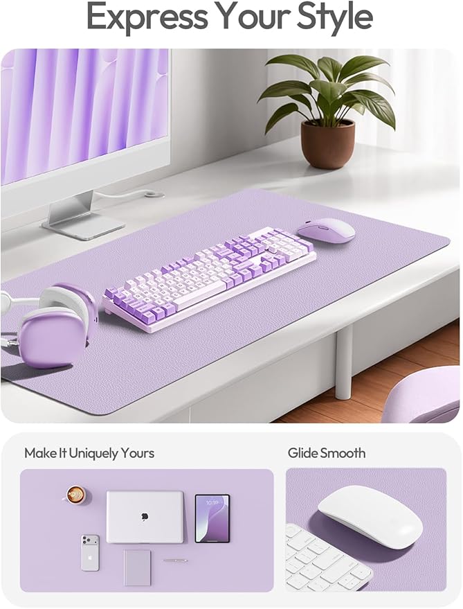 YSAGi Leather Desk Protector, Office Mat, Large Mouse Mat, Non-Slip PU Leather Blotter, Laptop Desk Mat, Waterproof Writing Pad for Office and Home(Light Purple, 63" x 24") - Image 3