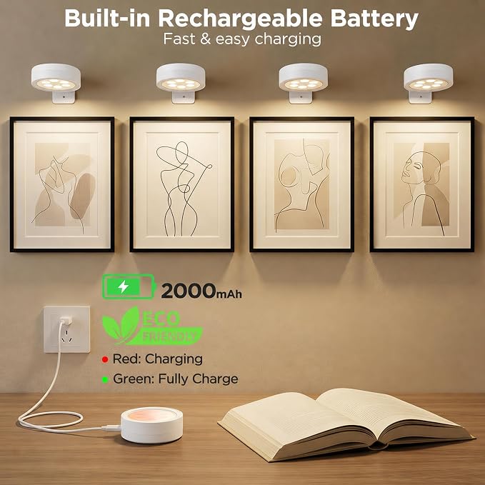 6-Pack Picture Lights for Wall, Rechargeable Wireless Poster Lights, White - Image 4