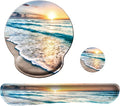 Keyboard Wrist Rest Pad Mouse Pad with Wrist Support Set of 3, Mousepad with Non-Slip Rubber Base, Ergonomic Memory Foam Mouse Wrist Cushion Support for Home Office Laptop Computer Gaming, Beach by LIZPARE