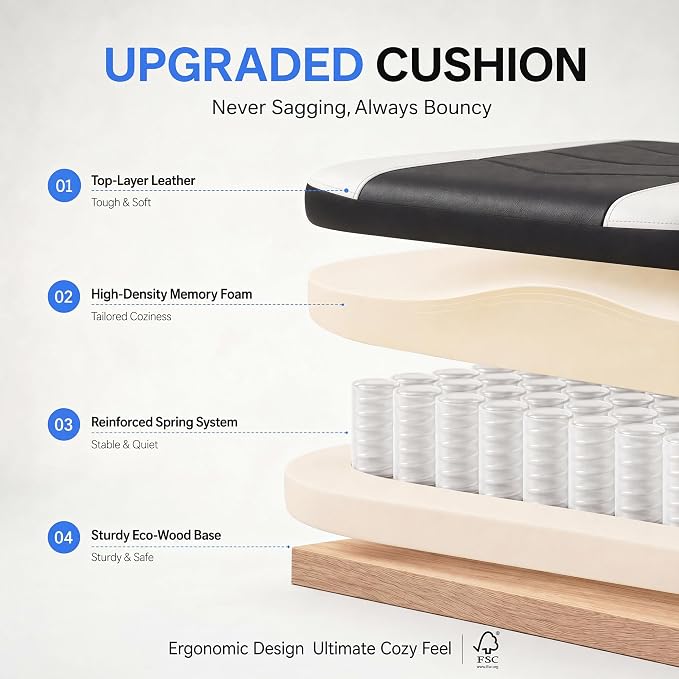 Desk Computer Gaming Chair - High Back Ergonomic Office Chair with Footrest and Lumbar Support, Swivel Comfy Home Gamer Video Game Chairs with Pocket Spring Cushion for Adults (White Leather) - Image 6