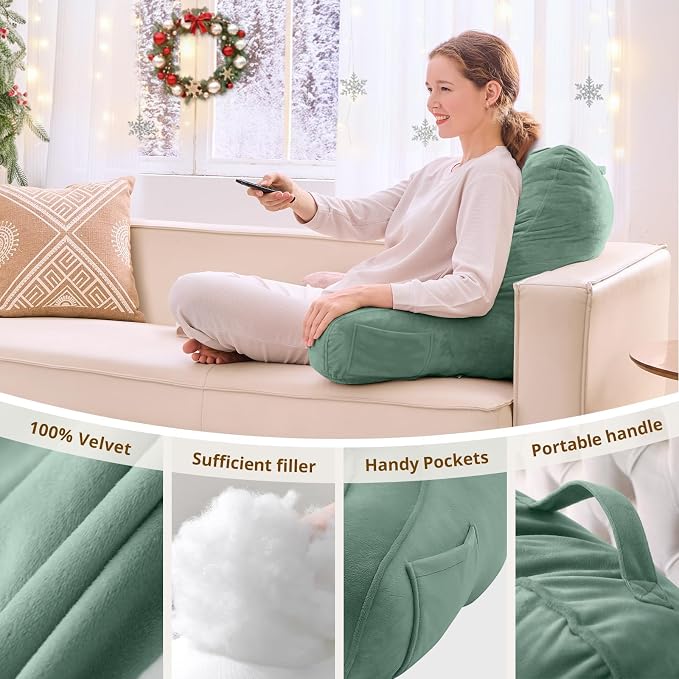 Sasttie Reading Pillow for Bed, Back Pillow for Sitting Up, Sage - Image 5