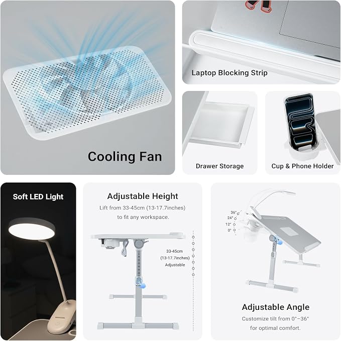 iXTRA Adjustable Laptop Lap Desk with Cooling Fan USB Light for Adults - Image 2