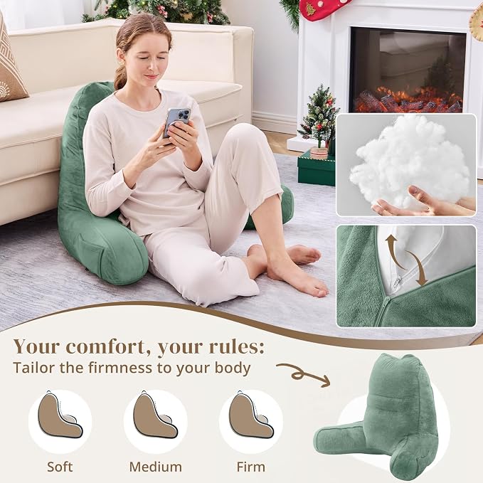 Sasttie Reading Pillow for Bed, Back Pillow for Sitting Up, Sage - Image 3