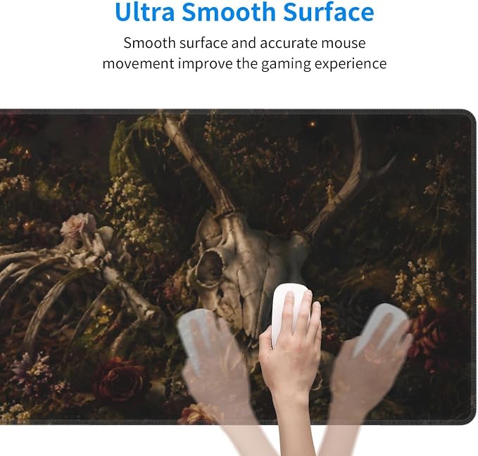 Dark Floral Skull Large Mouse Pad Desk Mat Non Slip Rubber Base Stitched Edges Office Gaming - Image 5