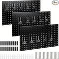 DEWEL 3 Pack Black Metal Pegboard, 23x12 Inch Wall Organizer with Hooks by DEWEL