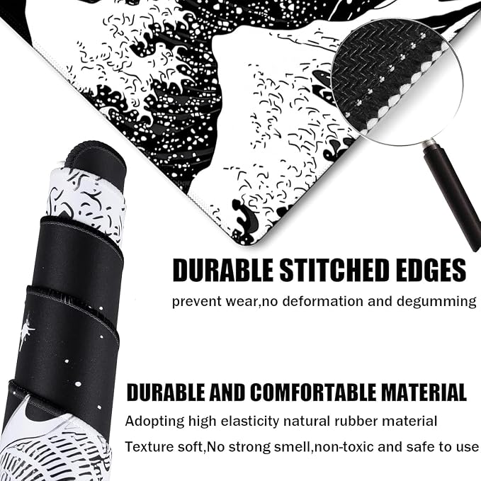 Large Gaming Mouse Pad, Waterproof Extra Large Big Mouse Pad with Stitched Edge, XXXL Non-Slip Black Computer Long Mousepad for Gamer, Office & Home, Black White Dragon - Image 2