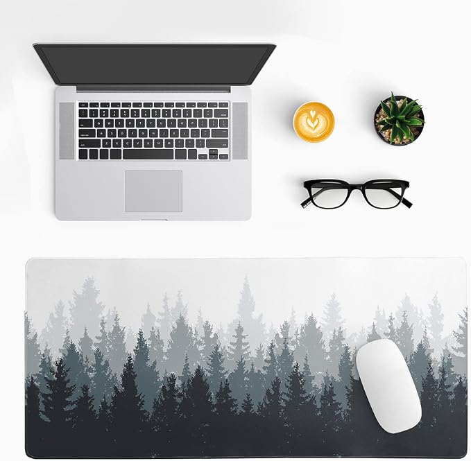 Desk Mat,Large Mouse Pad 31.5x11.8 Inch XL Extended Gaming Mouse Pad Mat with Non-Slip Base Stitched Edges Mousepad for Computer,Office,Keyboard and Laptop - Fog Misty Forest - Image 3