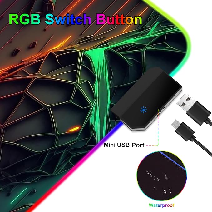 RGB Mouse Pad, Gaming Mousepad with 13 LED Light Modes | 31.5X11.8inch Large Mouse Mat, Gaming Mats for Desk with Non-Slip Rubber Base, Model-B - Image 6