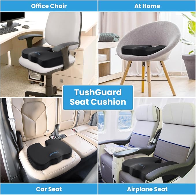 TushGuard Memory Foam Seat Cushion for Office Chair, Car Seat, Black, XL | Office Chair Cushion for Car, Airplane - Chair Pad for Long Sitting Sciatica, Hip, Coccyx,Tailbone Pain Relief, Butt Pillow - Image 7