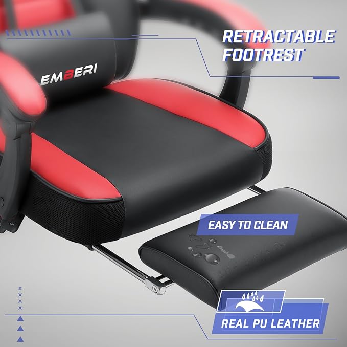 LEMBERI Big and Tall Gaming Chair, 400lb Capacity, Red | Heavy-duty steel frame, wide seat & high back, PU leather, reinforced footrest, linkage armrests for PC desk & office - Image 7