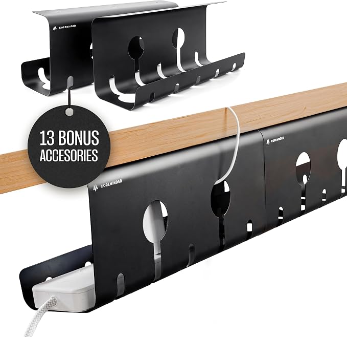COREMINDED No-Drill Under Desk Cable Management Tray, 2-Pack, Large by COREMINDED