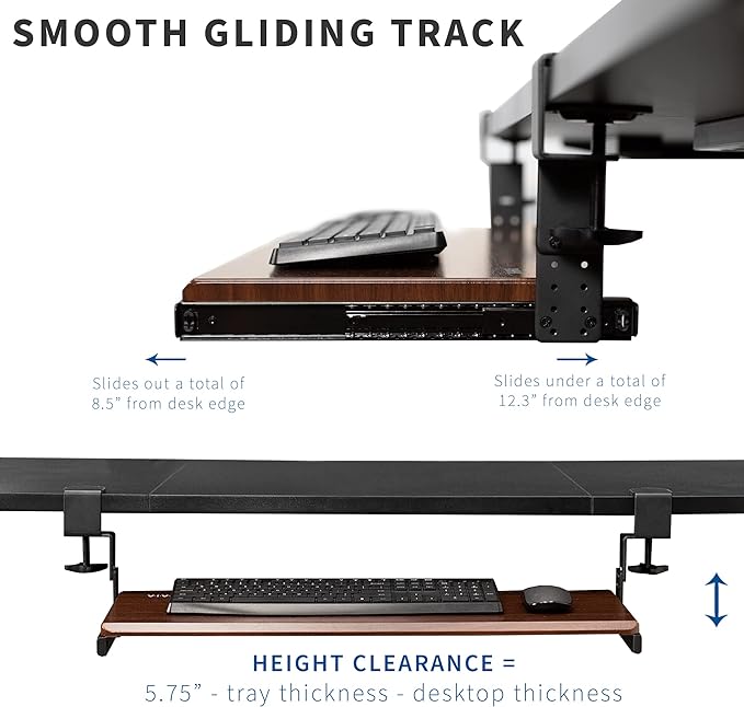 VIVO Height Adjustable Clamp and 12 inch Rail Set for DIY Custom Wooden Keyboard Trays (Tray Not Included), Under Desk Pull Out Slider Track with C-clamp Mount System, Black, MOUNT-RAIL02H - Image 5