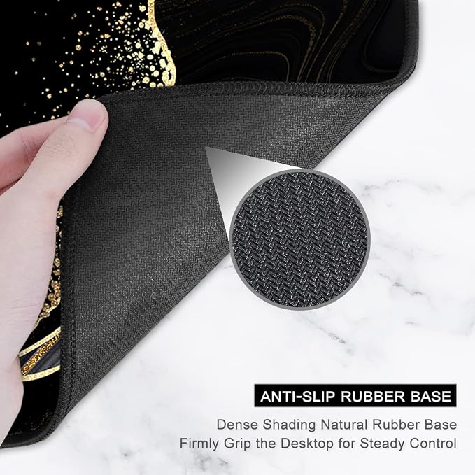 Auhoahsil Desk Pad, XL Extended Large Gaming Mouse Pad 31.5 x 11.8 Inch, Waterproof Mousepad with Stitched Edges, Non-Slip Computer Keyboard Laptop Mat for Women Men Office Work, Black Gold River - Image 4