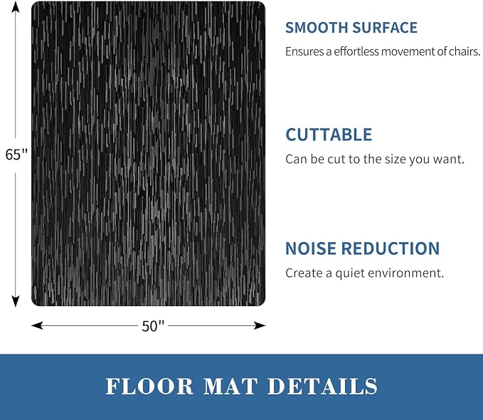 Office Chair Mat, TYDLE 50" x 65" Large Chair Mat for Hard Floor, Vinyl Floor Mat for Gaming Chairs, Slip Resistant Floor Protector Rolling Computer Desk Mat for Hardwood Floor, Black - Image 2