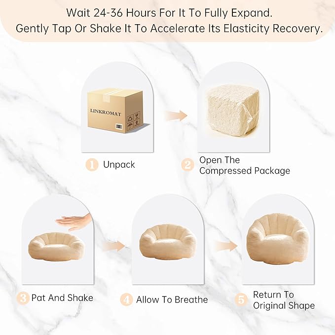 Giant Shell Bean Bag Chair for Adults, Faux Fur Shell-Shaped Floor Sofa with High-Density Memory Foam, Comfy Aesthetic Lounge Chair for Bedroom, Living Room, Gaming and Reading (Beige) - Image 6