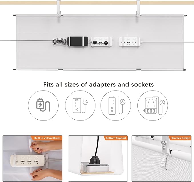 Under Desk Cable Management Tray, 48" Fabric Wire Cord Organizer, White - Image 2