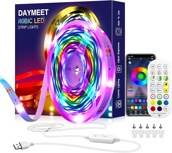 Daymeet Led Lights for Bedroom, 33ft Led Chasing Effect Dream ICRGB Light Strip, USB Smart Light Strips APP Control Music Sync Color Changing Led Strip Lights with Remote for Home christmas Decoration by DAYMEET