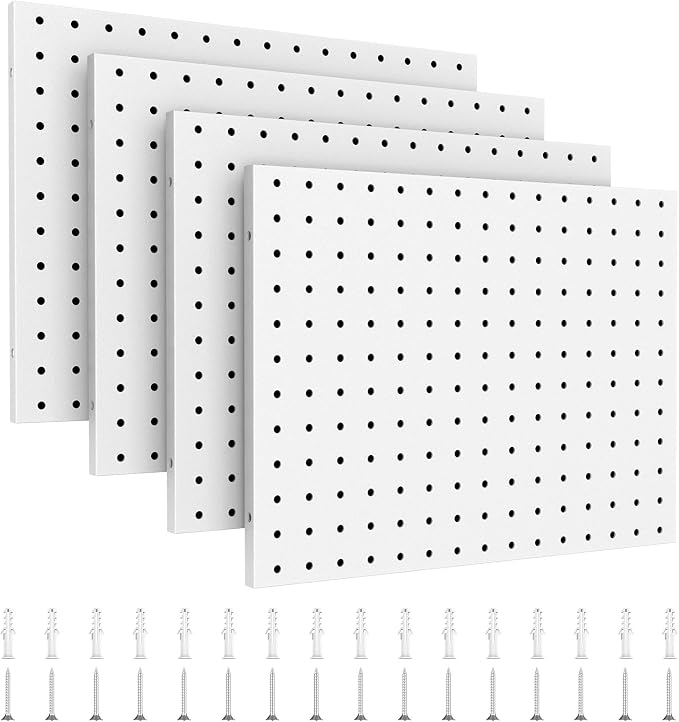 White Peg Board, 4 Pack Pegboard Wall Organizer, Metal Peg Board for Garage Tool Storage, , 4 Each 16" X 12" Heavy Duty Pegboard for Walls Home, Office Organization - Image 9