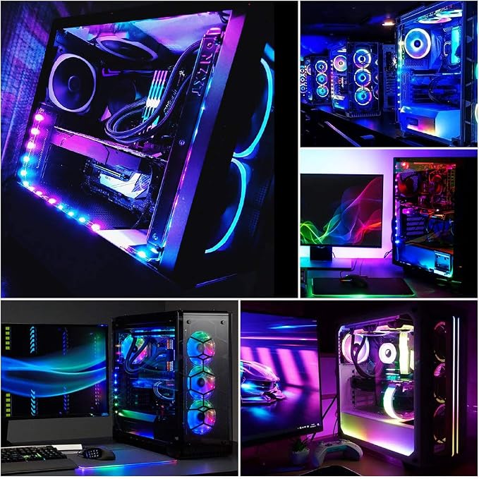 PC Addressable RGB LED Strip Lights Kit - Magnetic PC Case Lighting, 2PCS 42LEDs ARGB Strip for 5V 3pin RGB Header Motherboard Asus Aura, Asrock RGB Led, Gigabyte RGB Fusion, Mystic Light - Image 8