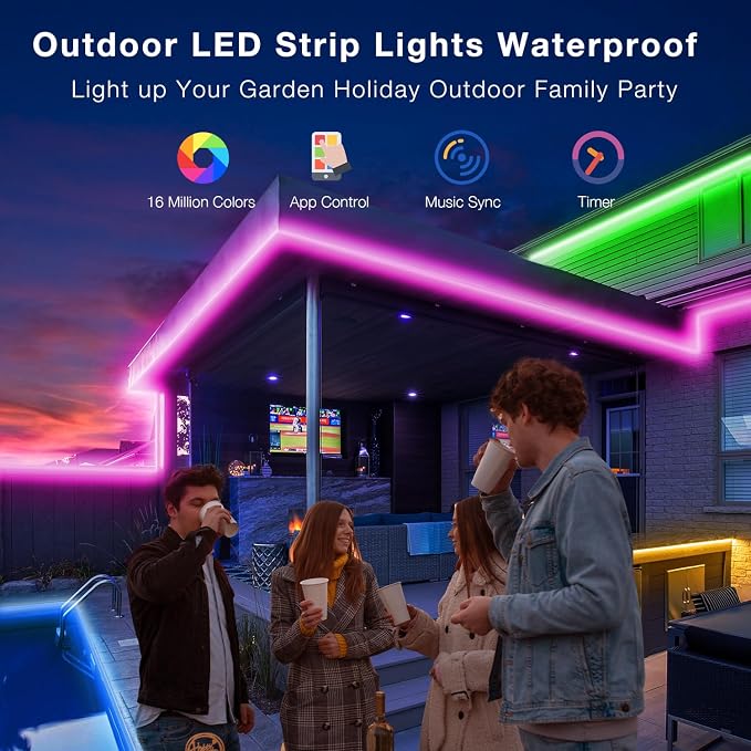 Outdoor LED Strip Lights Waterproof 200ft, IP67 Waterproof LED Light Strips with Remote, Music Sync APP Control, RGB Color Changing LED Lights for Roof, Balcony, Deck, Pool, Patio, Outdoor Decorations - Image 2