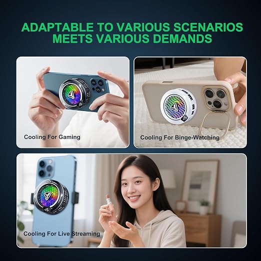 Cell Phone Cooler Heatsink for Gaming,Phone Cooling Fan Cooler for iPhone/iPad to Keep Phone Cool,Magnetic Phone Cooling Case Radiator with RGB LED (Not with Rechargeable Battery Version) - Image 7