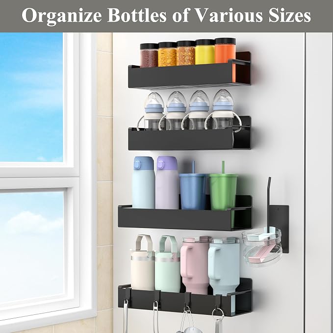 HuggieGems Magnetic Water Bottle Holder for Fridge Black, 4 Pack - Image 6