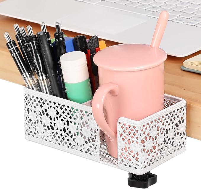 Under Desk Cup Holder, Clamp on Cup Holder Clip Desk Organizer Phone Stand by Aurynns